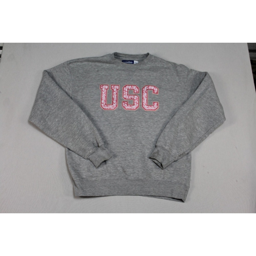Women Gray USC Vintage Sweater Crew Neck Big Cotton Long Sleeve Size Medium